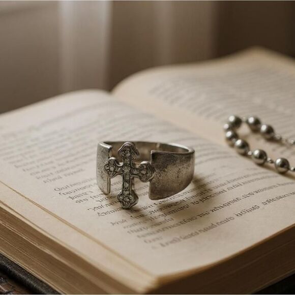 Premier Designs Devotion Silver Tone Crystal Cross Ring - Picture 1 of 9